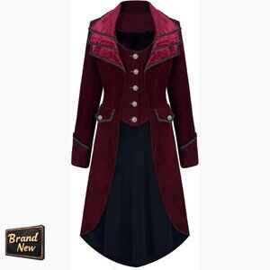 Victorian Gothic Velvet Tailcoat Pirate Jacket Steampunk Long Coat